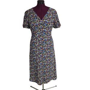 Women's Boden Navy Blue Floral V-Neck Midi Dress | Size 6